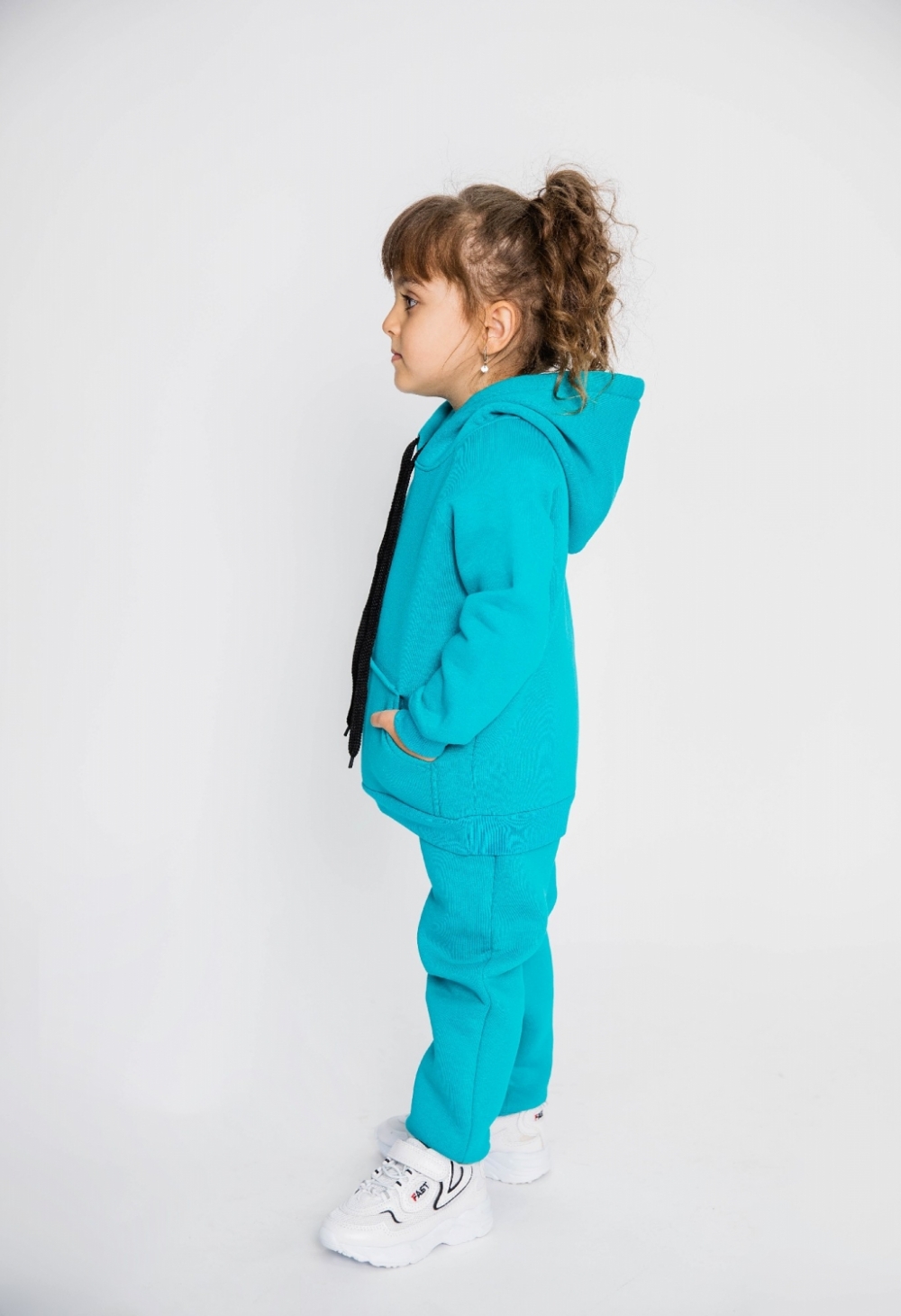 296-Б. Свитшот с капюшоном + Штаны, хлопок 65%, 35% ПЭ, 3-х нитка (начес) бирюза 122,128,134,140