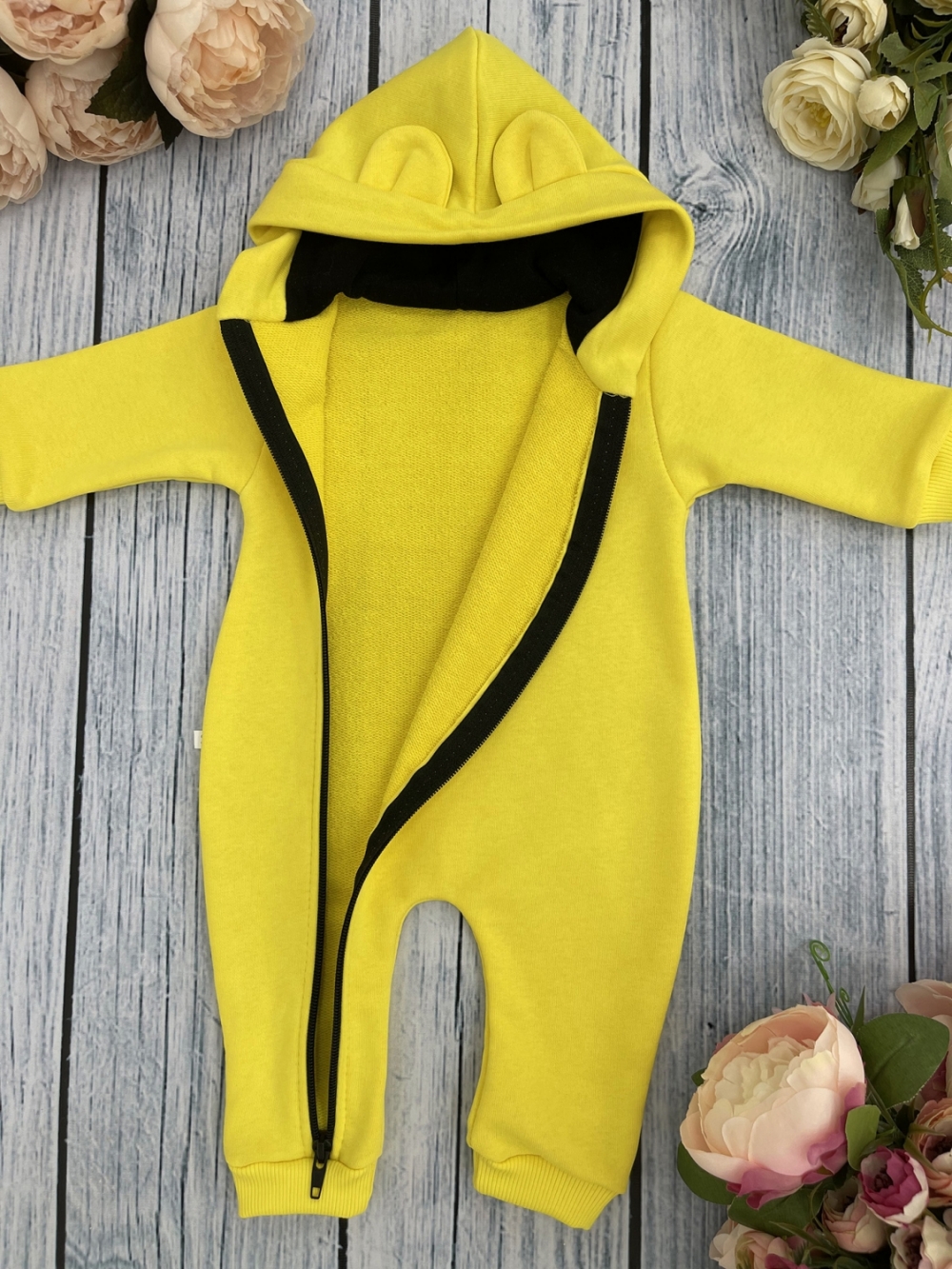 315-Ж. Комбинезон с капюшоном, хлопок 65%, 35% ПЭ, 3-х нитка без начеса + интерлок 62,68,74,80