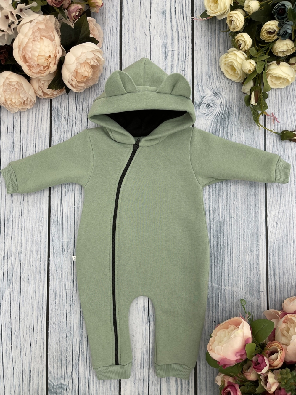 308-ОЛ. Комбинезон с капюшоном, хлопок 65%, 35% ПЭ, 3-х нитка с начесом + интерлок 62,68,74,80