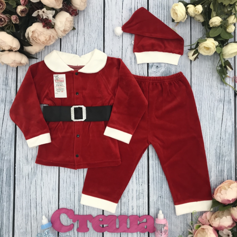 300. Костюм новогодний, хлопок 80% велюр, 20 % ПЭ, р 74, 80, 86