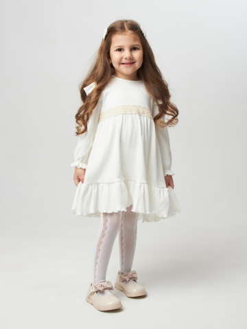 Купить оптом 332. Платье детское из лапши, хлопок 100%, молочное, р. 98,104,110,116 в Магнитогорске