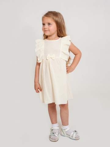 Купить 322-СЛ. Платье из муслина детское, хлопок 100% сливочный, р. 98,104,110,116 в Магнитогорске