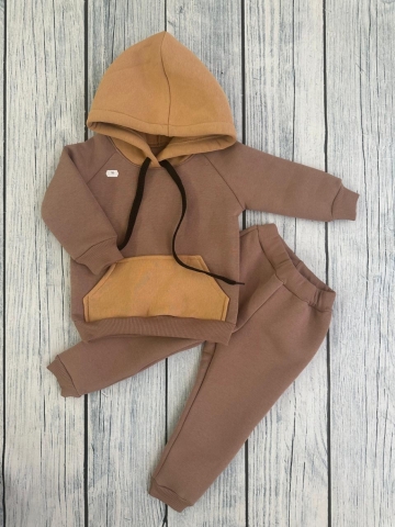 Купить оптом 296-РАЗ. Худи +Брюки детские, хлопок 65%, 35%  ПЭ, 3-х нитка (начес) разноцветный 80,86,92 в Магнитогорске